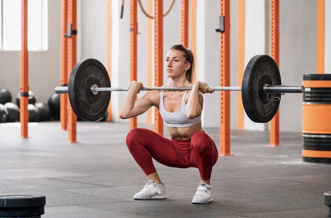 Eine junge Frau im Fitnessstudio beim Krafttraining